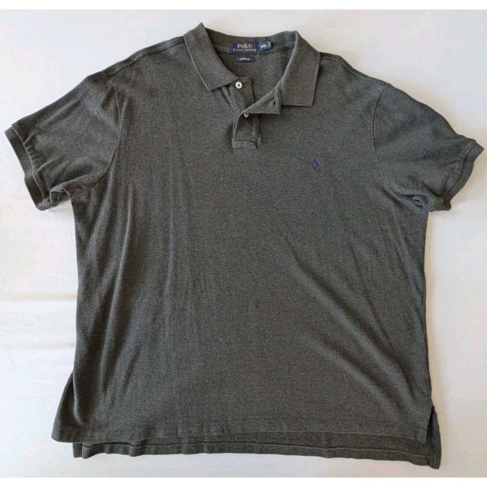 Polo Ralph Lauren Mens XXL Custom Fit Gray Shirt Sleeve Polo Shirt Purple Pony